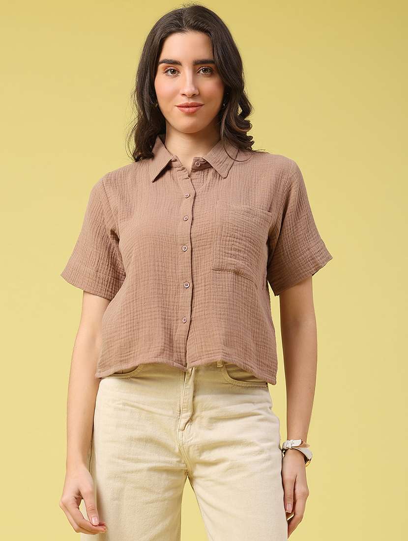 Women Solid Short Sleeves Regular Shirt - 22280685 -  Standard Image - 1