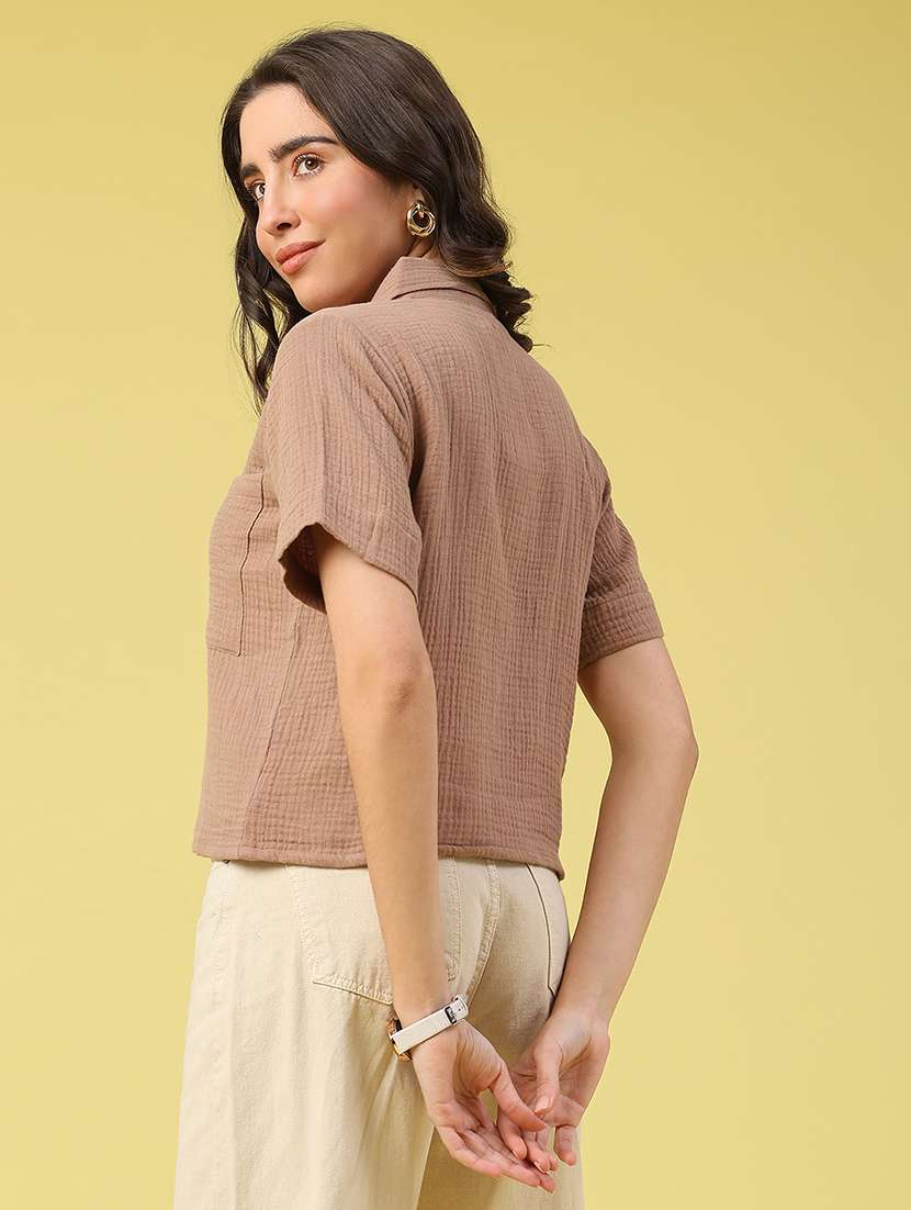 Women Solid Short Sleeves Regular Shirt - 22280685 -  Standard Image - 4
