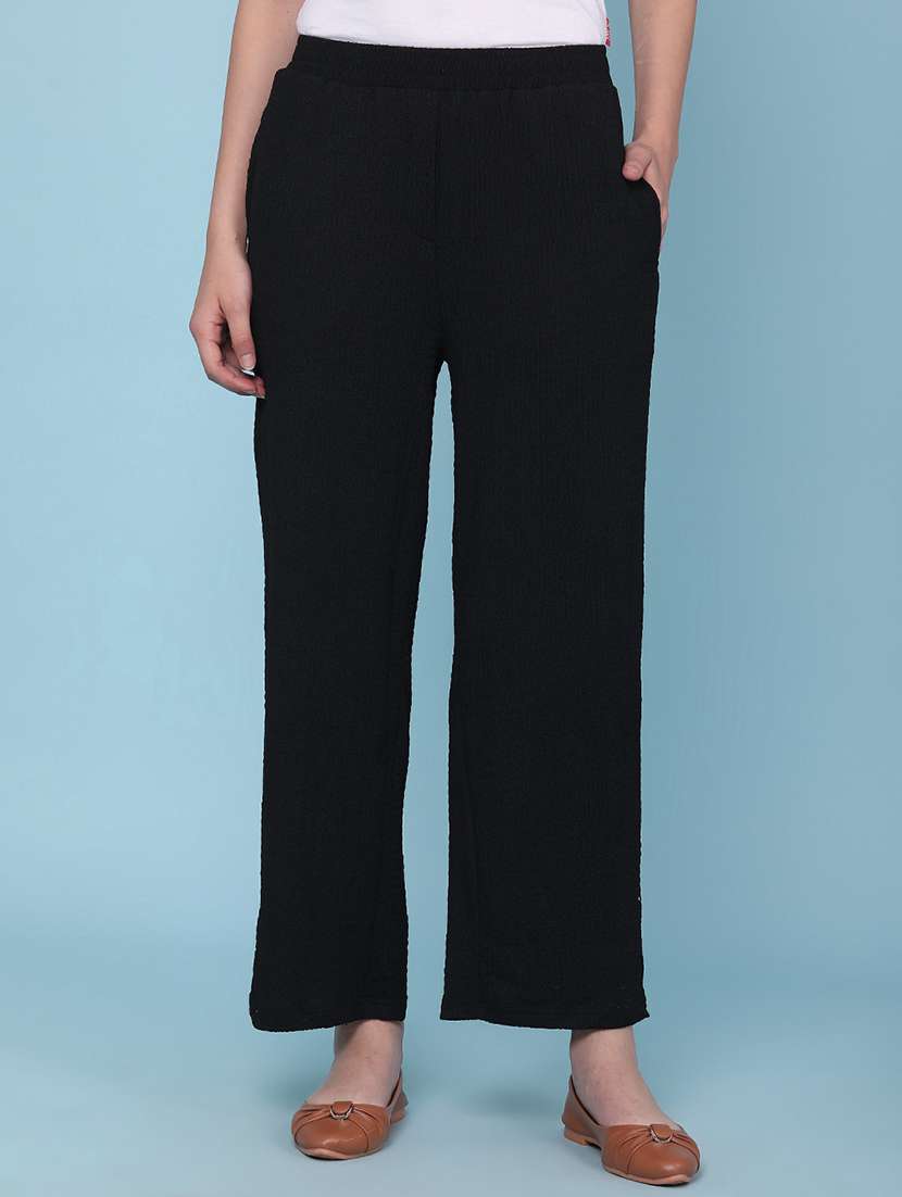 women solid mid rise regular fit straight trouser