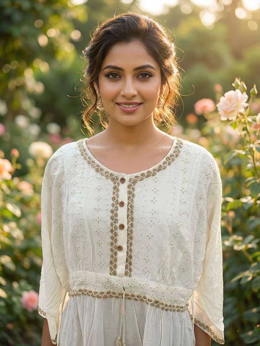 women self designed puff sleeve fit & flare dress - 22280744 -  Standard Image - 4