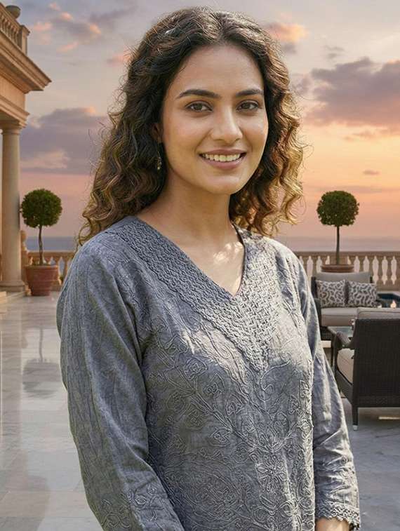 women embroidered three quarter sleeve short kurti - 22280746 -  Standard Image - 1