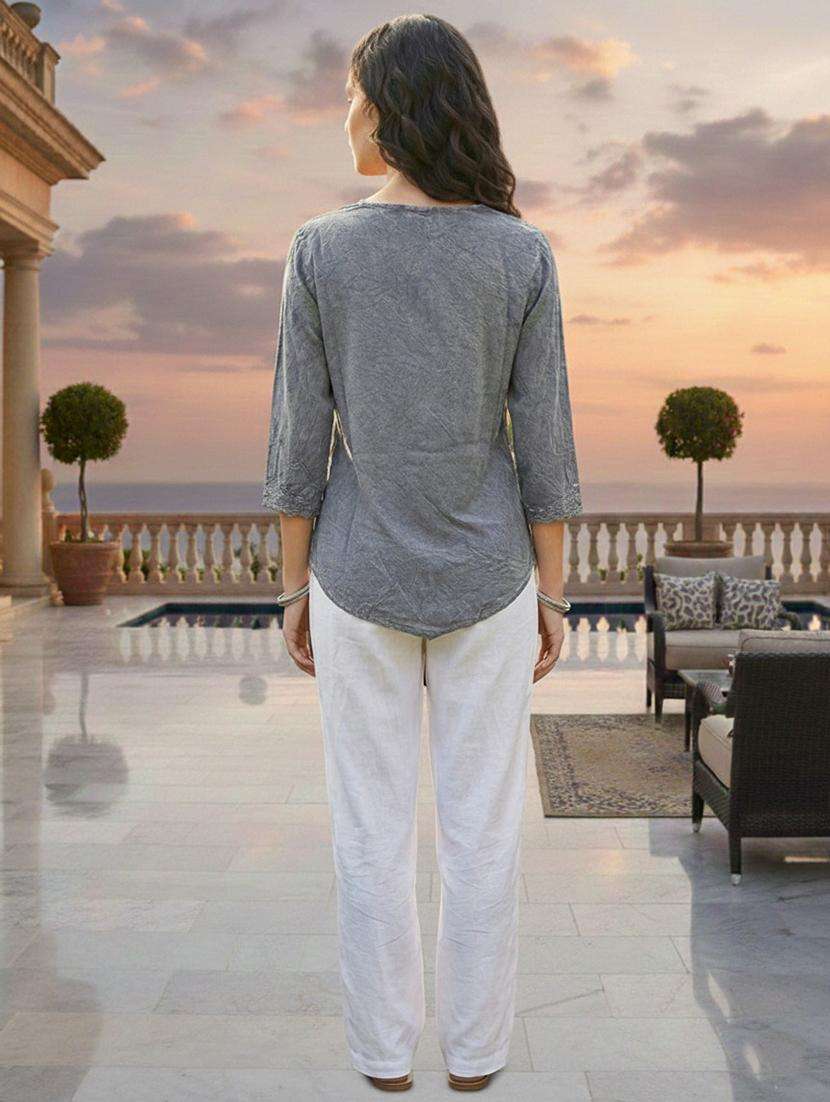 women embroidered three quarter sleeve short kurti - 22280746 -  Standard Image - 6