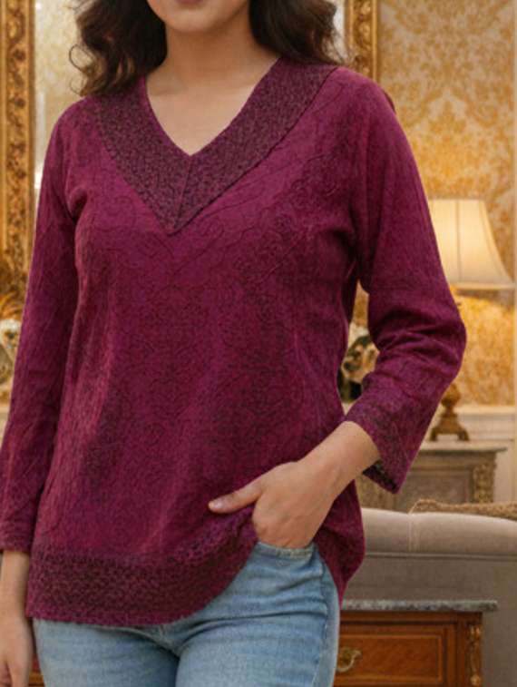 women embroidered three quarter sleeve kurti - 22280747 -  Standard Image - 1