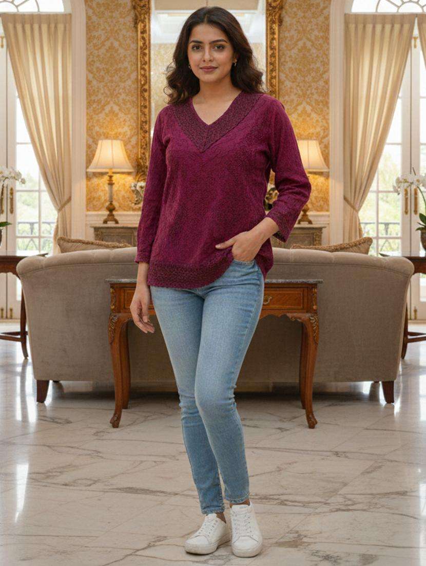 women embroidered three quarter sleeve kurti - 22280747 -  Standard Image - 4