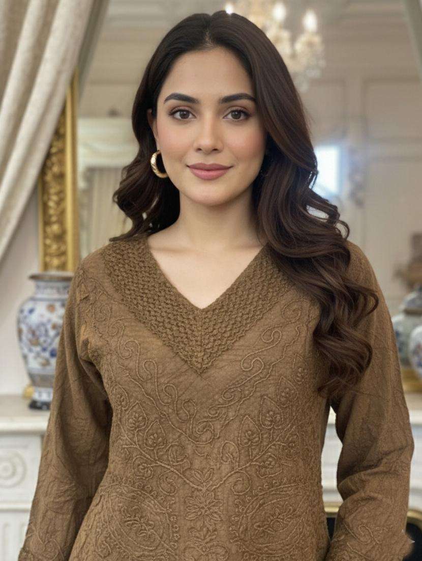 women embroidered three quarter sleeve short kurti - 22280748 -  Standard Image - 1