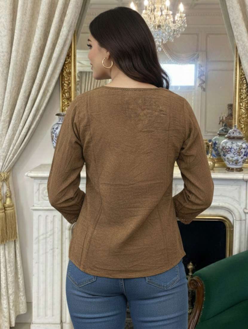 women embroidered three quarter sleeve short kurti - 22280748 -  Standard Image - 4