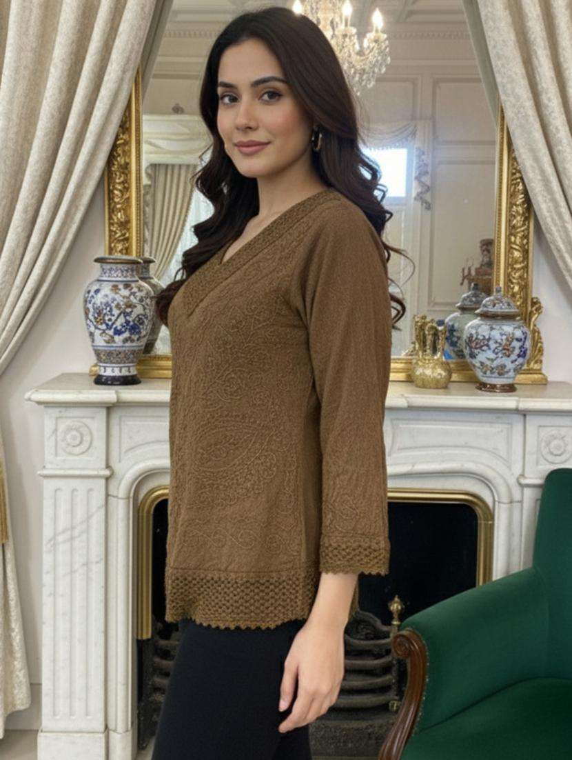 women embroidered three quarter sleeve short kurti - 22280748 -  Standard Image - 4