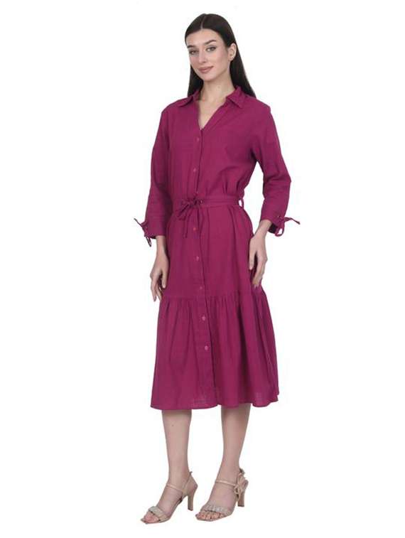 women solid long sleeve tiered dress - 22280768 -  Standard Image - 1