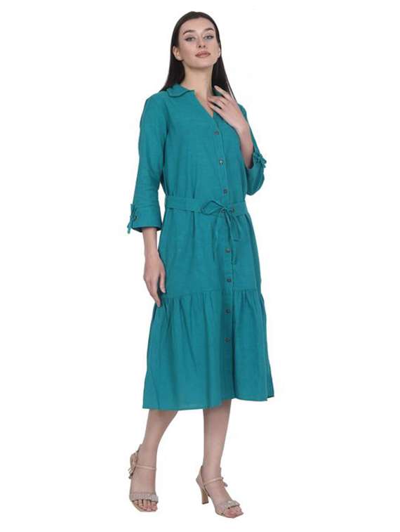 women solid three quarter sleeve tiered dress - 22280769 -  Standard Image - 1