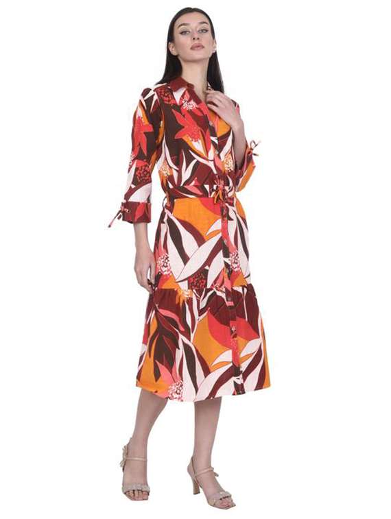 women printed three quarter sleeve tiered dress - 22280770 -  Standard Image - 1