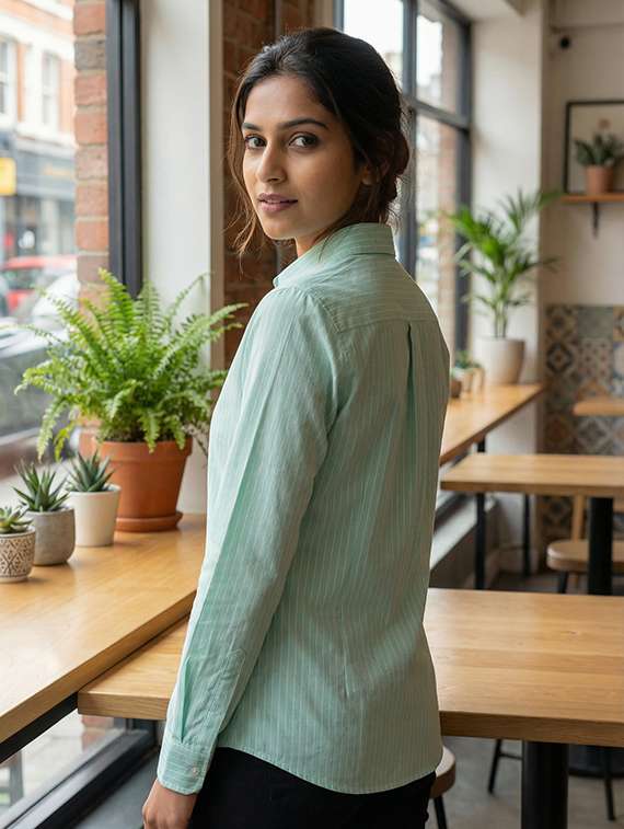 women striped collared long sleeve shirt - 22280802 -  Standard Image - 1