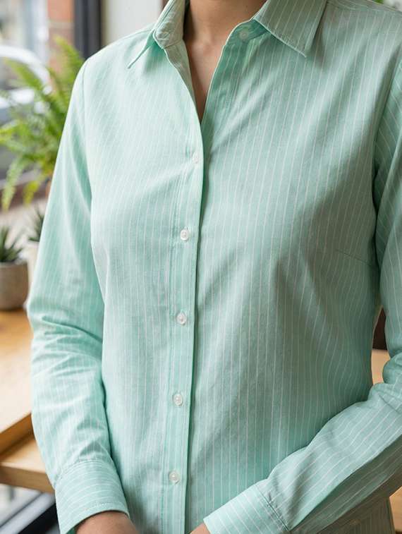 women striped collared long sleeve shirt - 22280802 -  Standard Image - 4