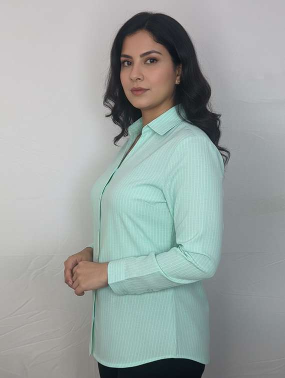 women striped collared long sleeve shirt - 22280803 -  Standard Image - 1