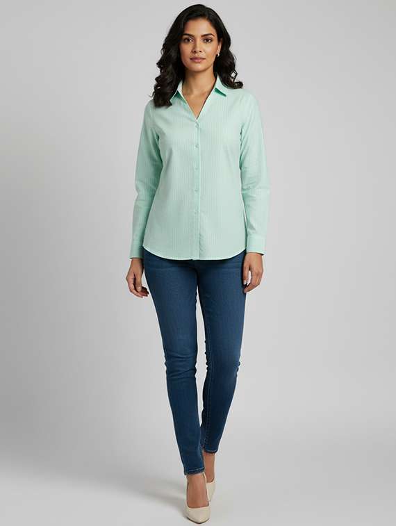 women striped collared long sleeve shirt - 22280803 -  Standard Image - 4