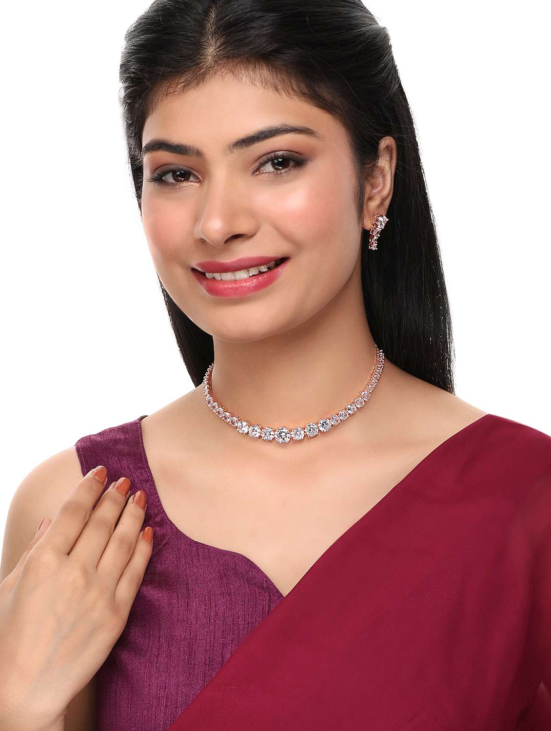 women stone studded necklace set with earring - 22280817 -  Standard Image - 1