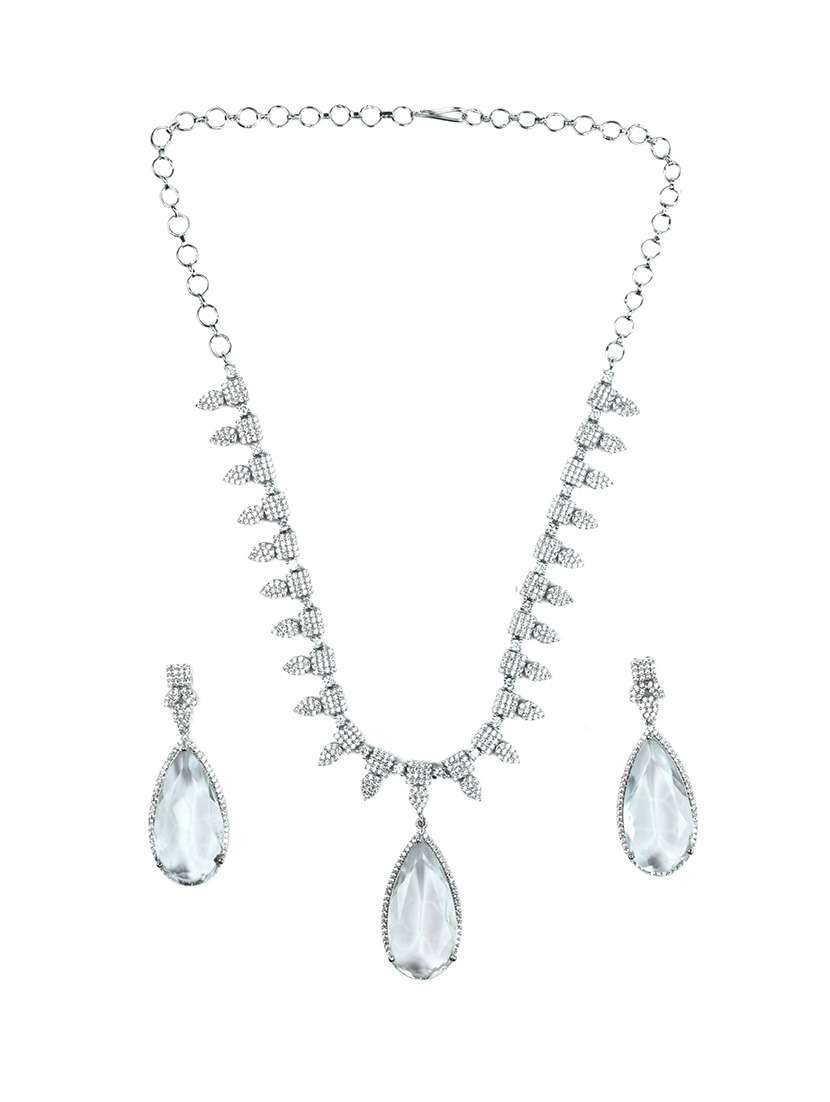 women stone studded necklace set with earring - 22280825 -  Standard Image - 1