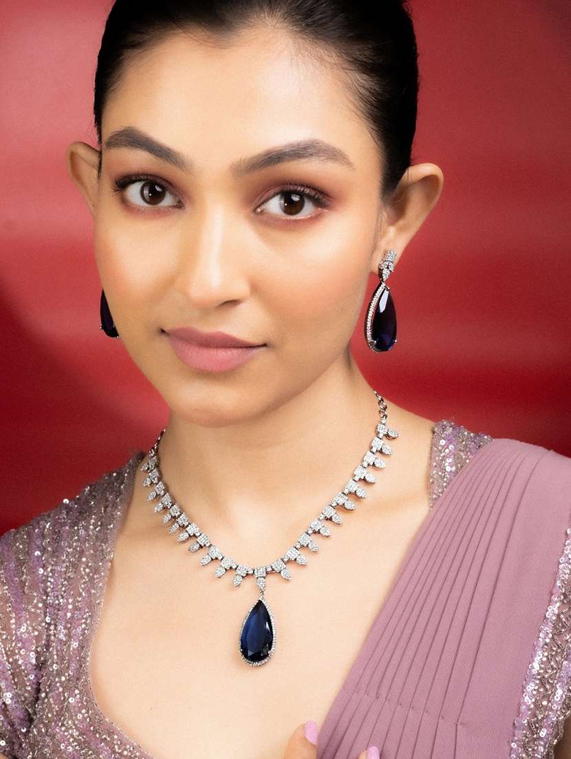 women stone studded necklace set with earring - 22280826 -  Standard Image - 1