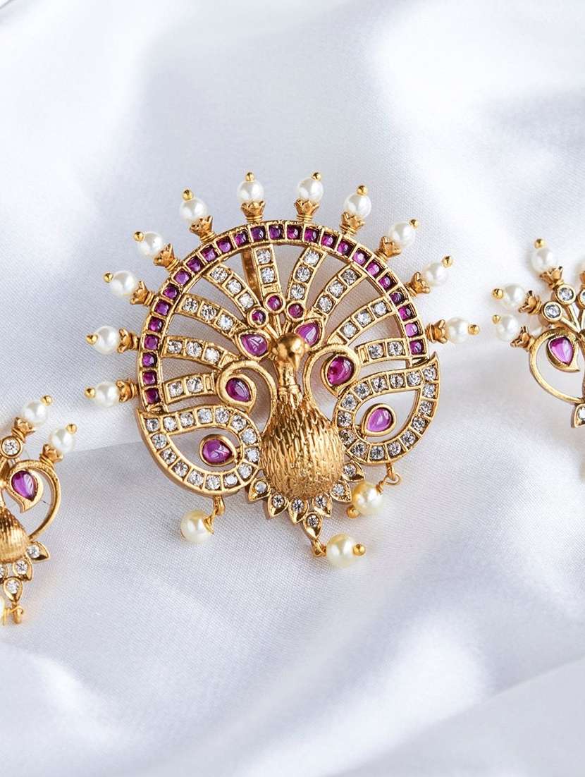 women stone studded pendent locket and earring set - 22280922 -  Standard Image - 1