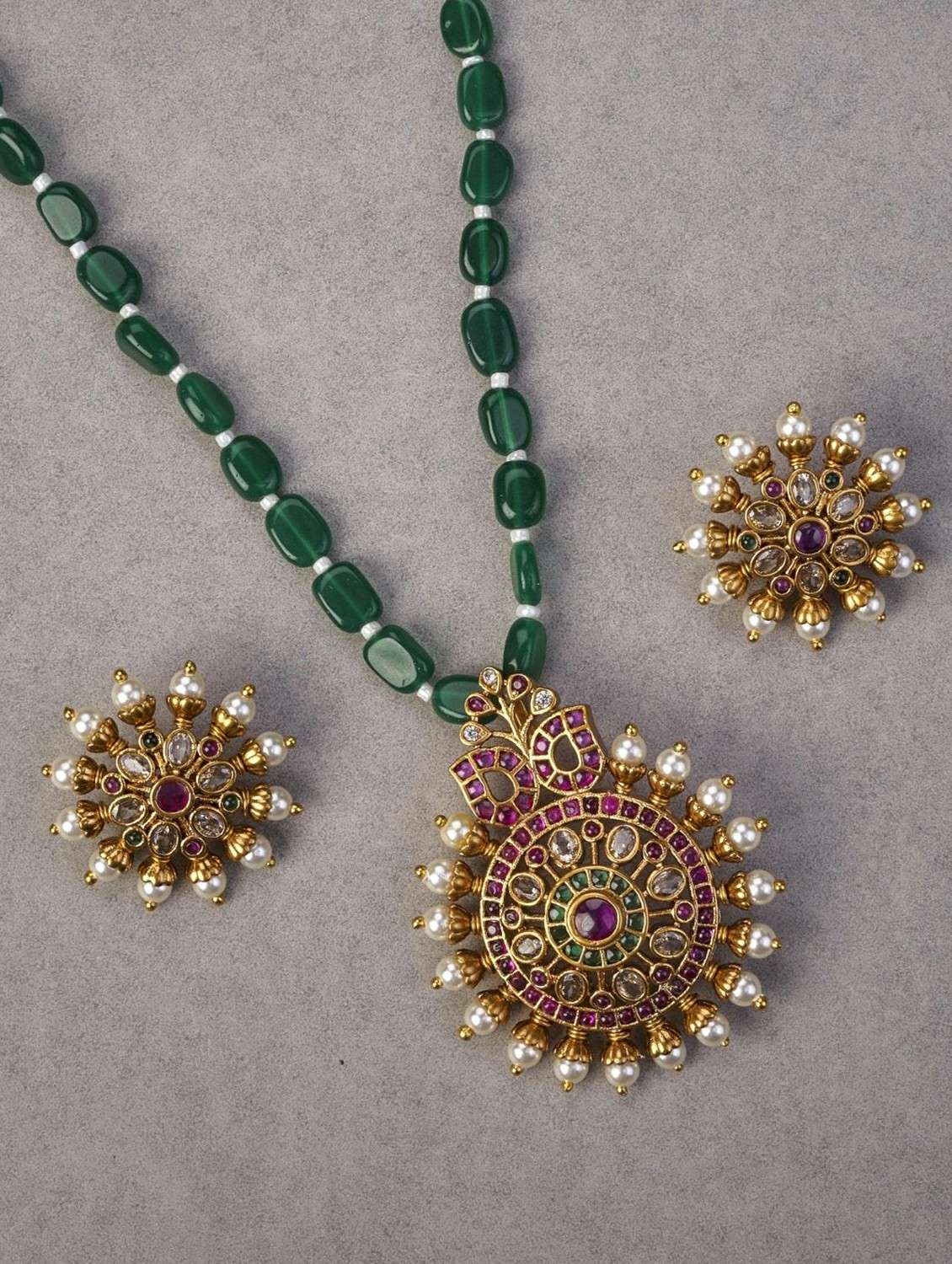 women gold plated pendent set with earring - 22280930 -  Standard Image - 1