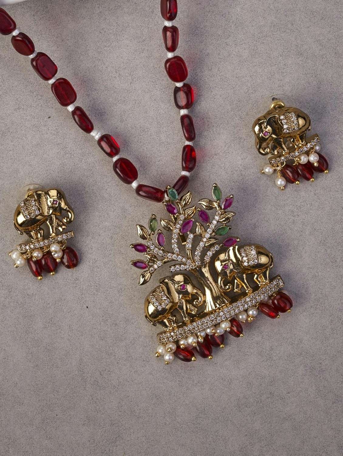 women gold plated pendent set with earring - 22280931 -  Standard Image - 1