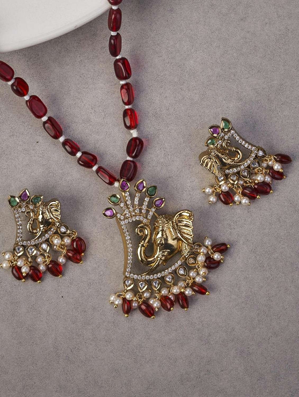 women gold plated pendent set with earring - 22280932 -  Standard Image - 1
