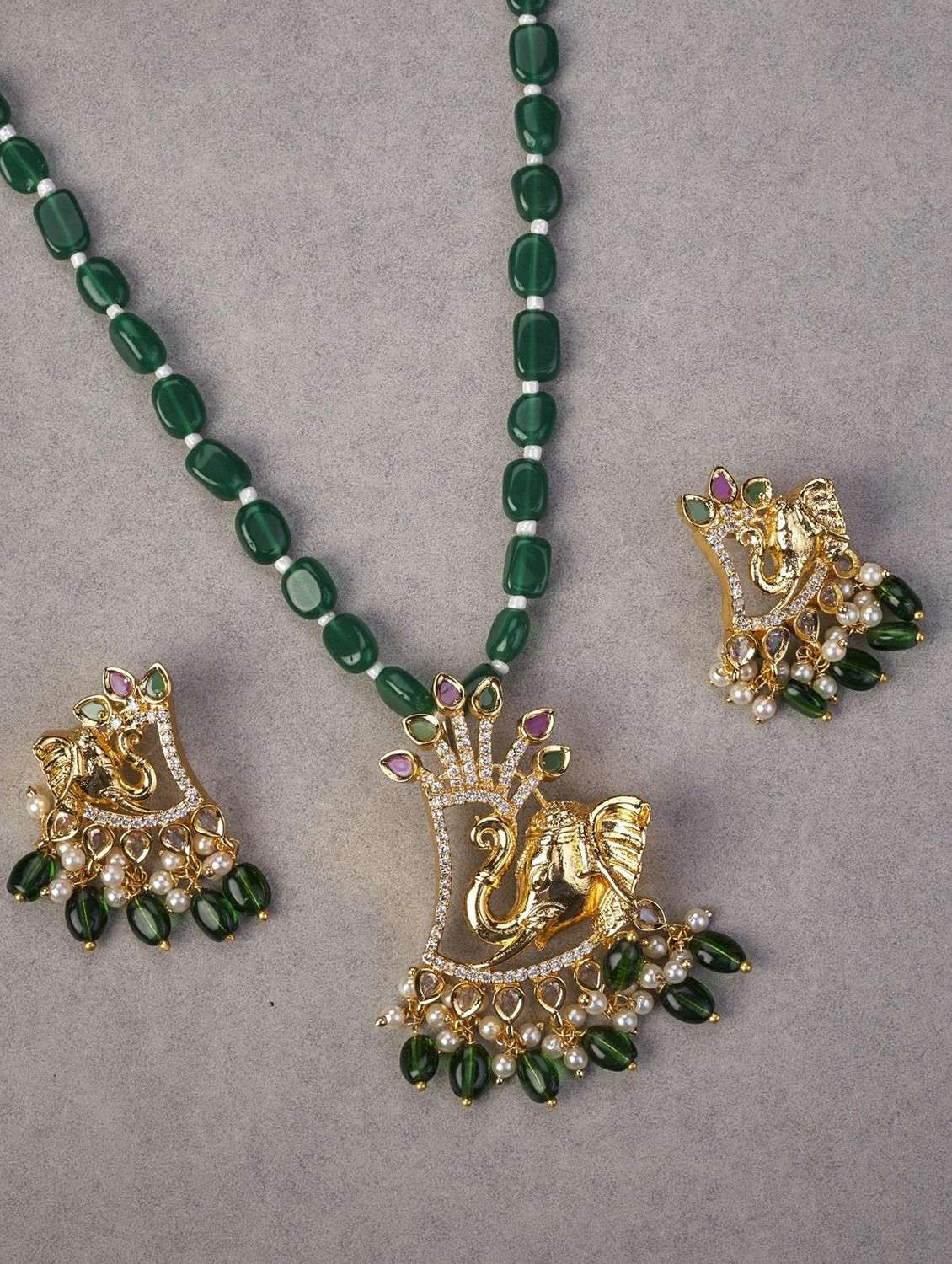 women gold plated pendent set with earring - 22280933 -  Standard Image - 1