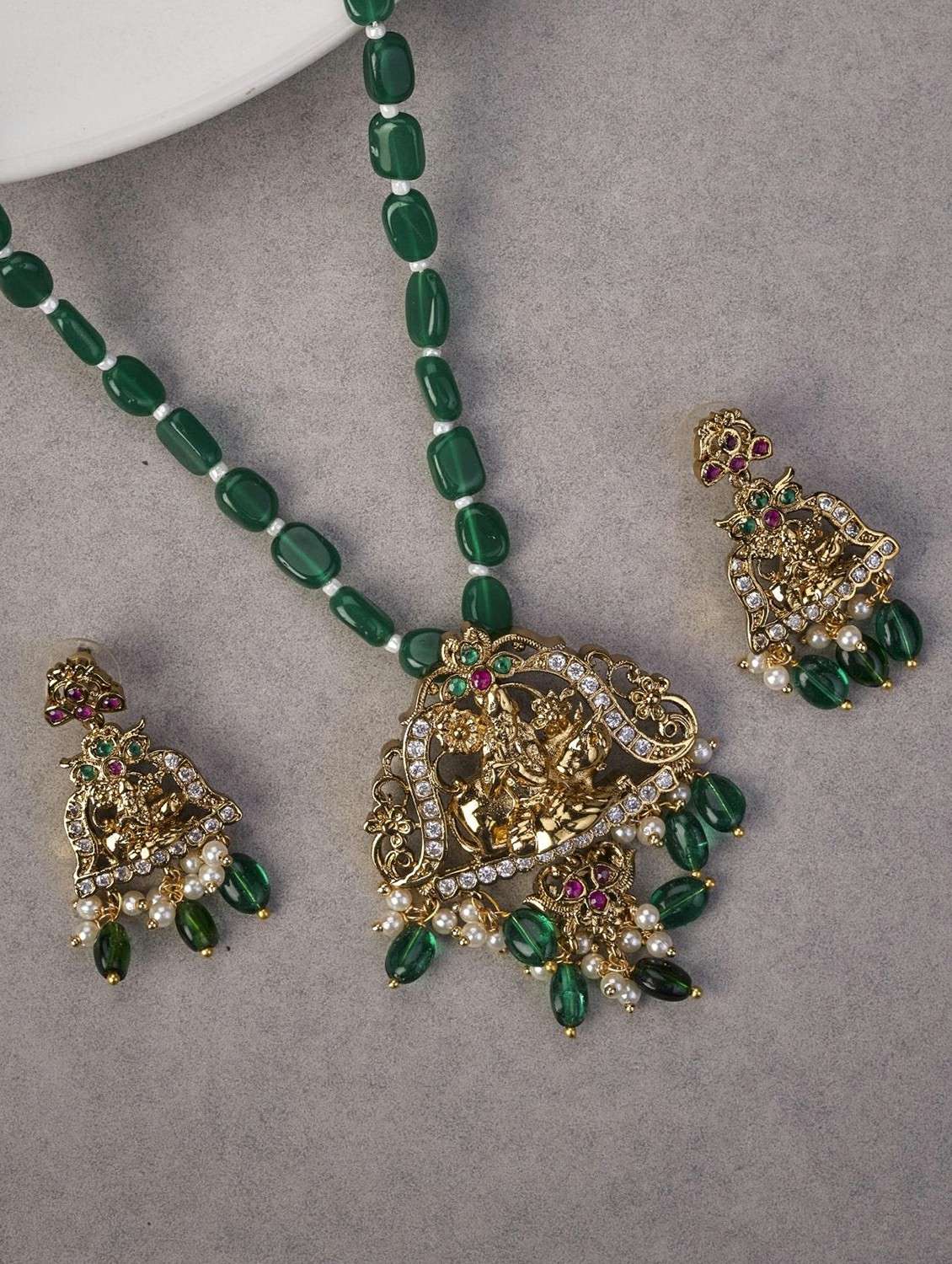 women gold plated pendent set with earring - 22280934 -  Standard Image - 1