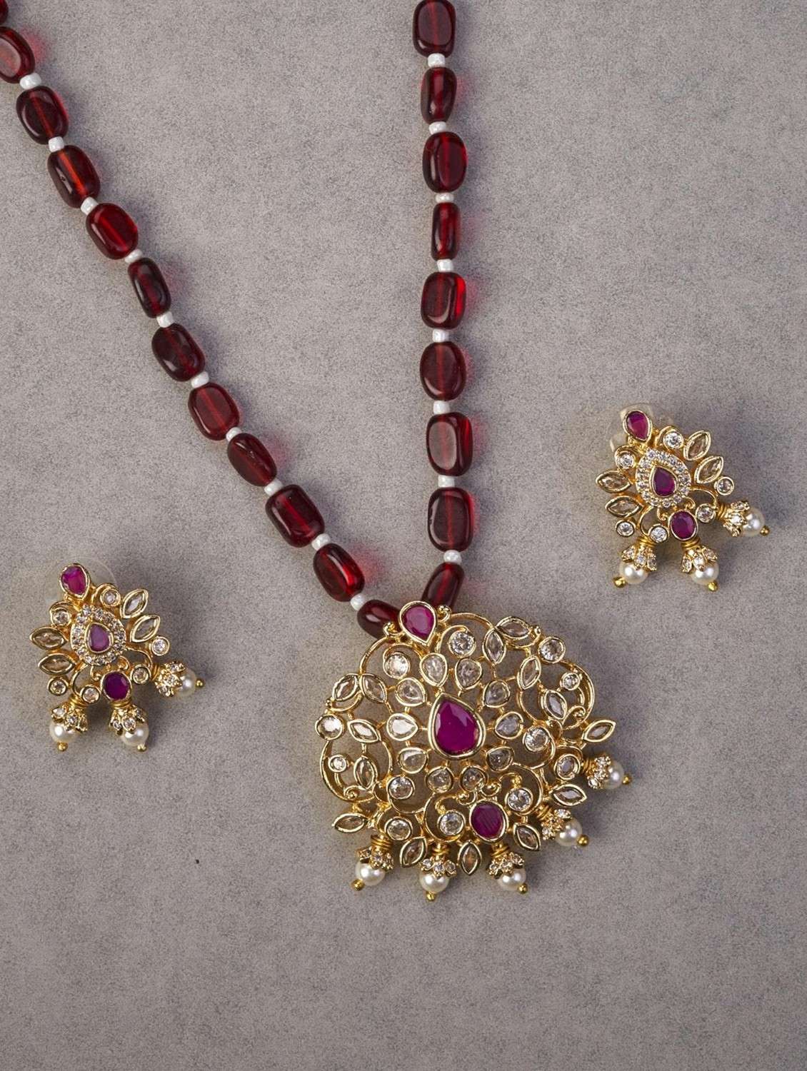 women gold plated pendent set with earring - 22280935 -  Standard Image - 1