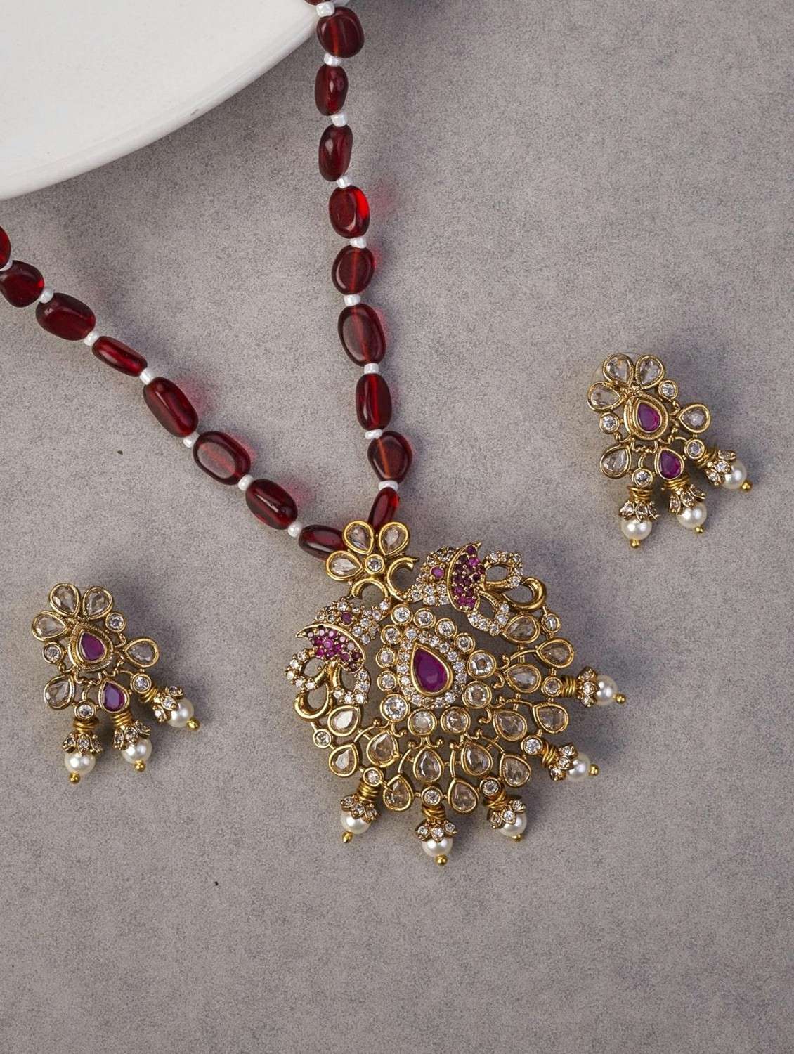 women gold plated pendent set with earring - 22280936 -  Standard Image - 1