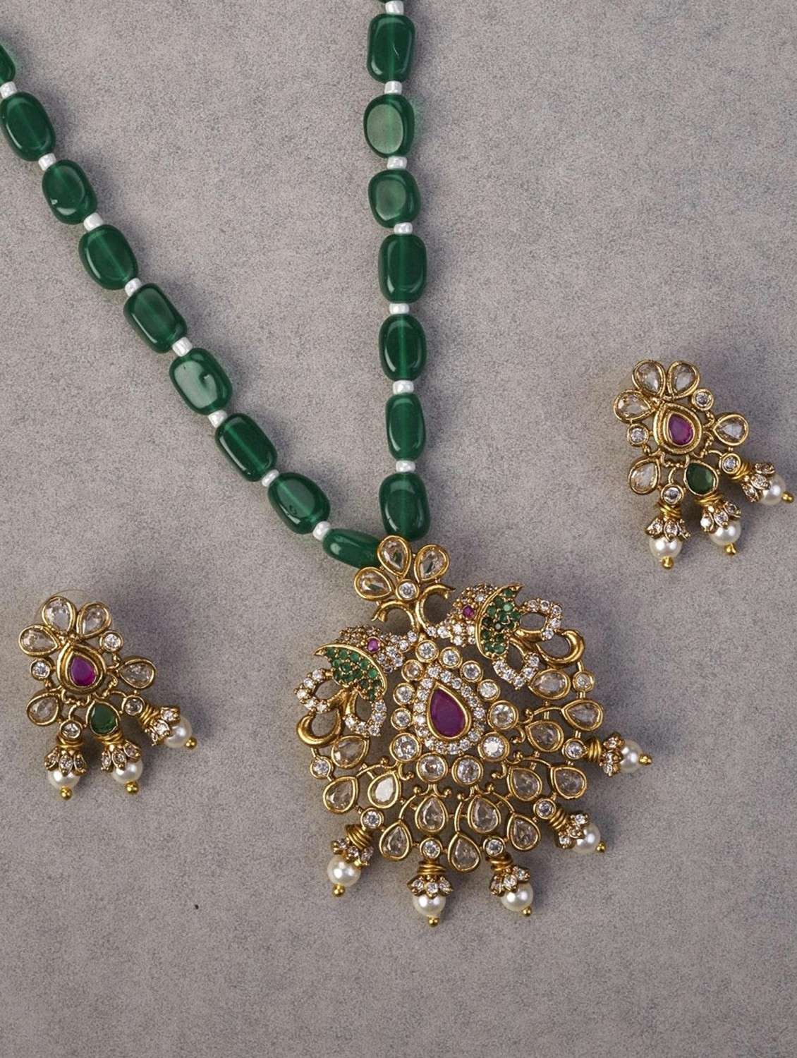women stone studded pendent and earring set - 22280937 -  Standard Image - 1