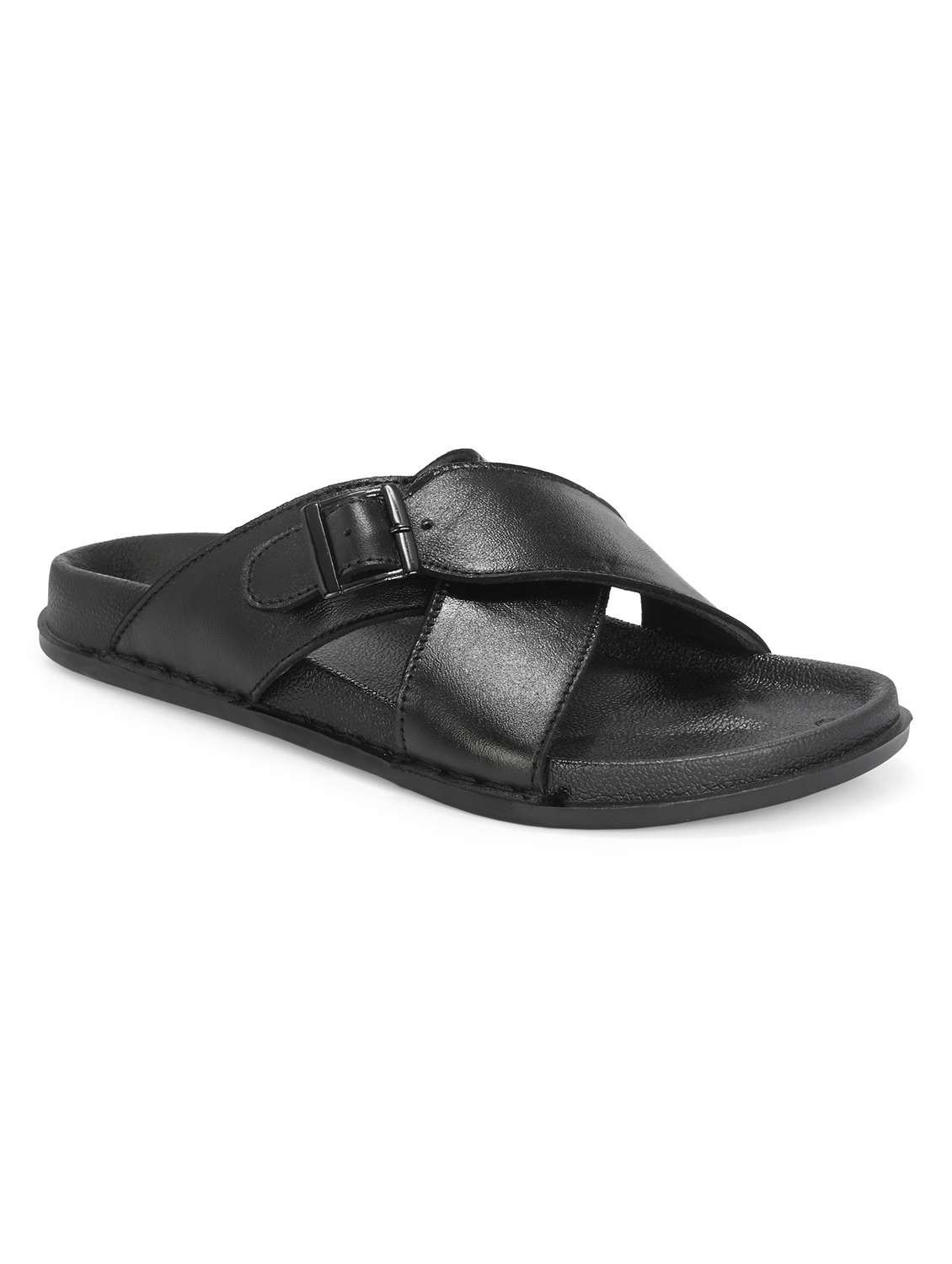 men black leather slip on slipper