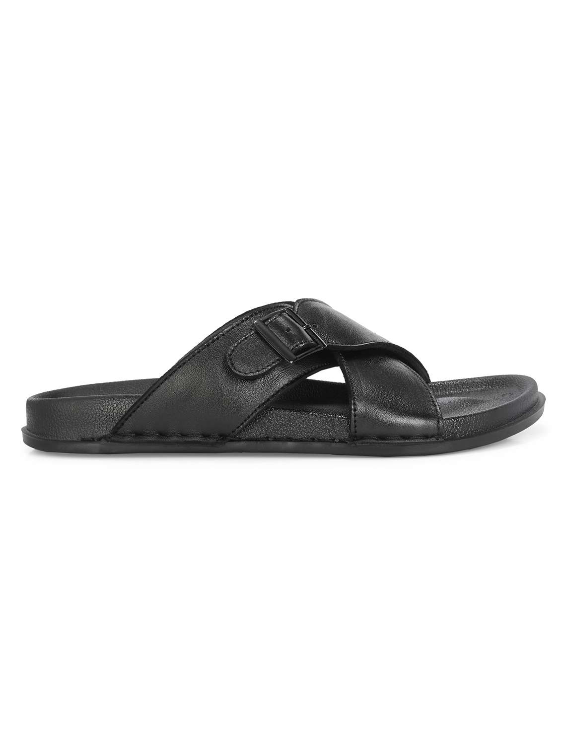 men black leather slip on slipper - 22280963 -  Standard Image - 1