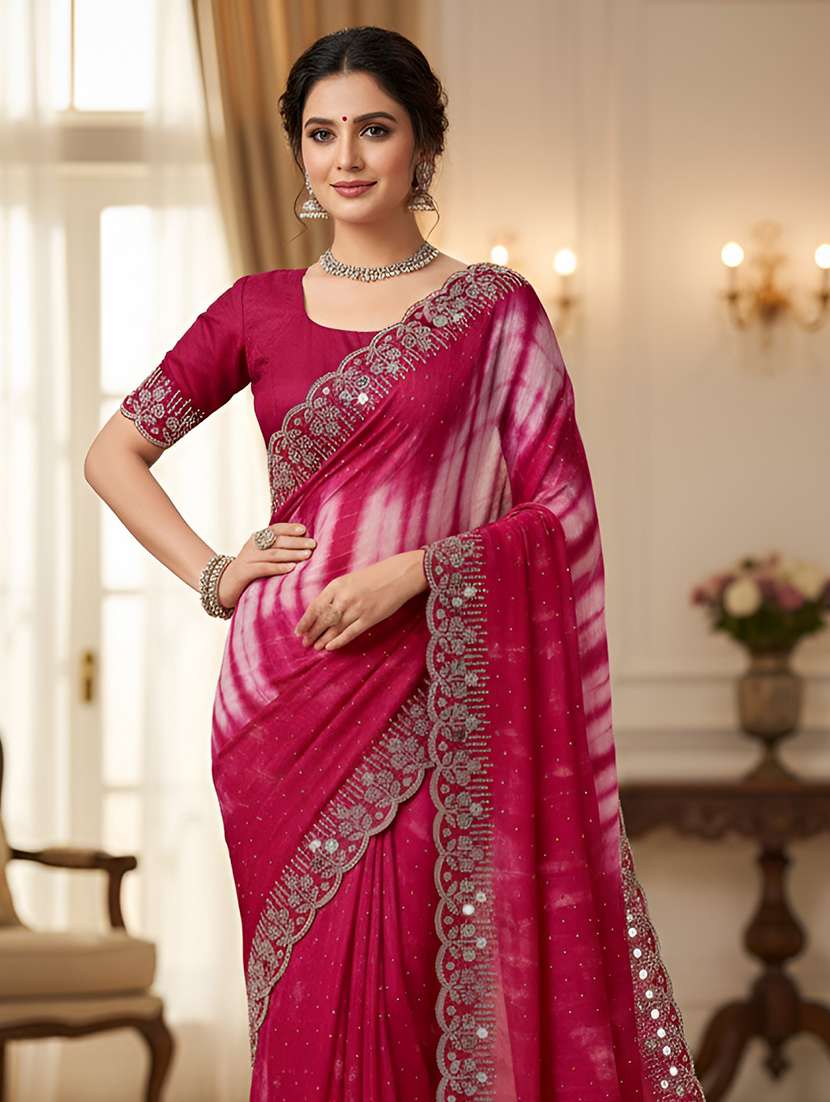 women tie & dye embellished saree with blouse - 22280995 -  Standard Image - 1