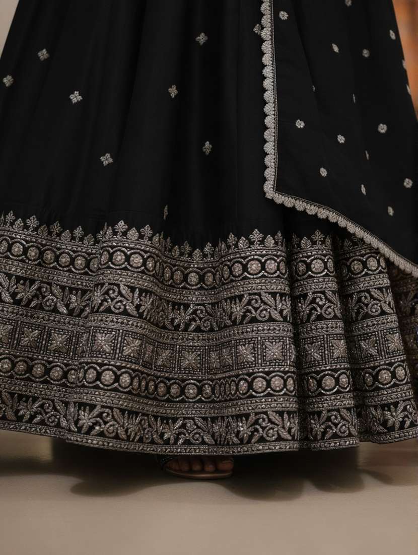 women solid with work semi stitched flared lehenga - 22280996 -  Standard Image - 4