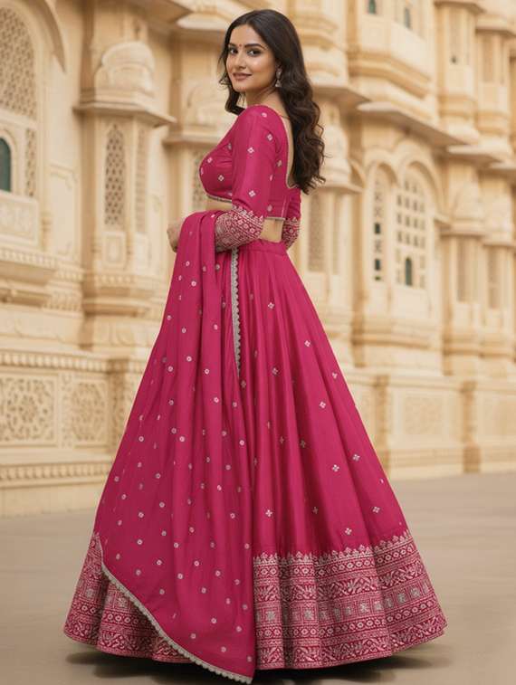 women solid with work semi stitched flared lehenga - 22280997 -  Standard Image - 1