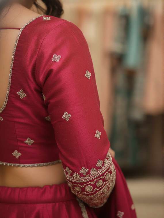 women solid with work semi stitched flared lehenga - 22280997 -  Standard Image - 4