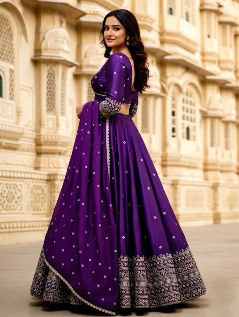women solid with work semi stitched flared lehenga - 22280999 -  Standard Image - 1