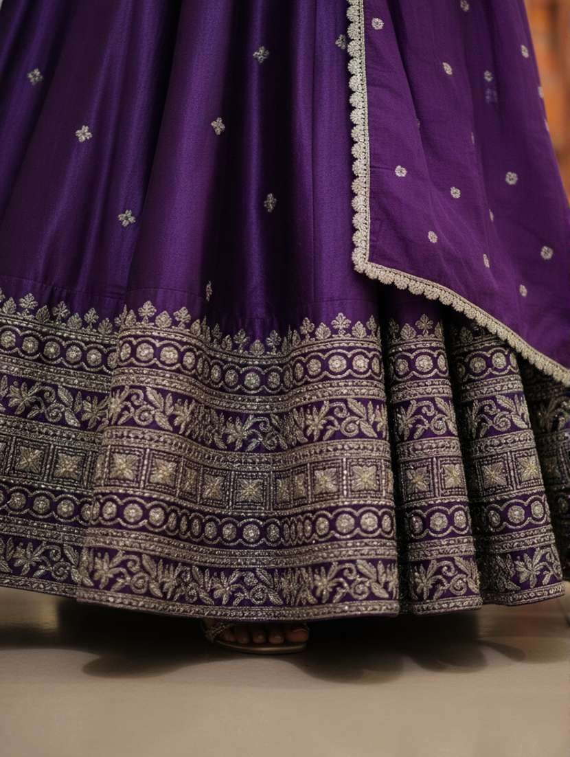 women solid with work semi stitched flared lehenga - 22280999 -  Standard Image - 4