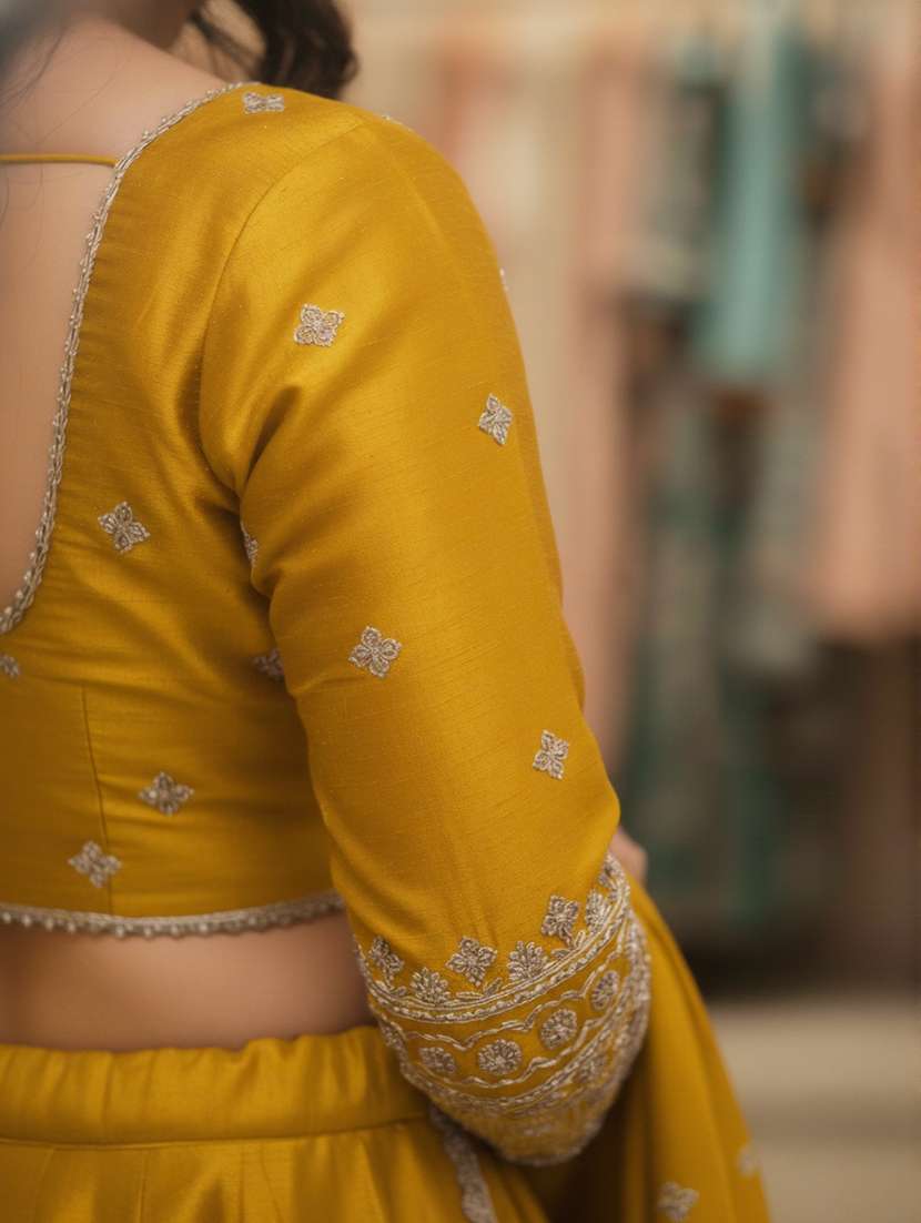 women solid with work semi stitched flared lehenga - 22281000 -  Standard Image - 4