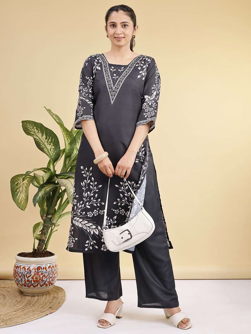 women printed three quarter sleeve kurta pant set - 22281014 -  Standard Image - 1