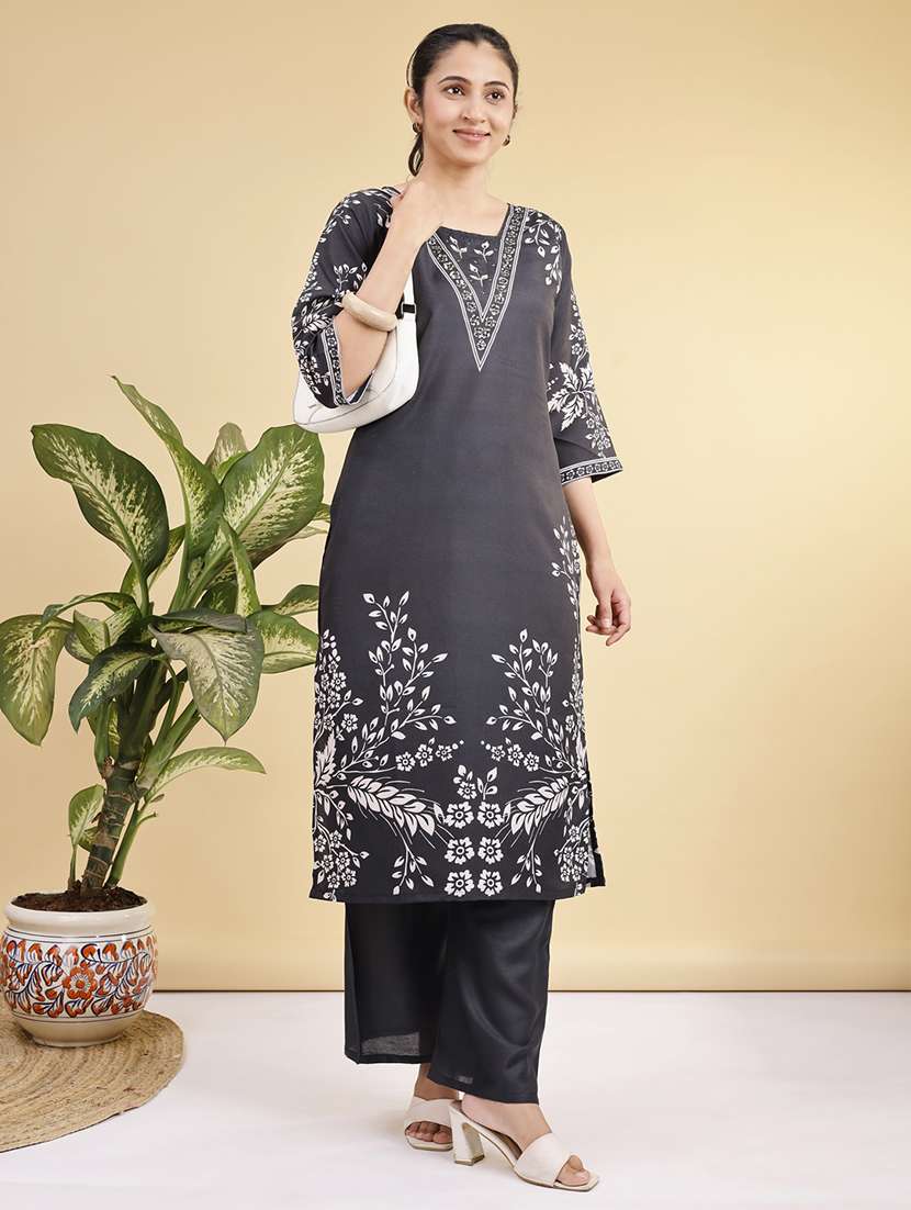 women printed three quarter sleeve kurta pant set - 22281014 -  Standard Image - 4
