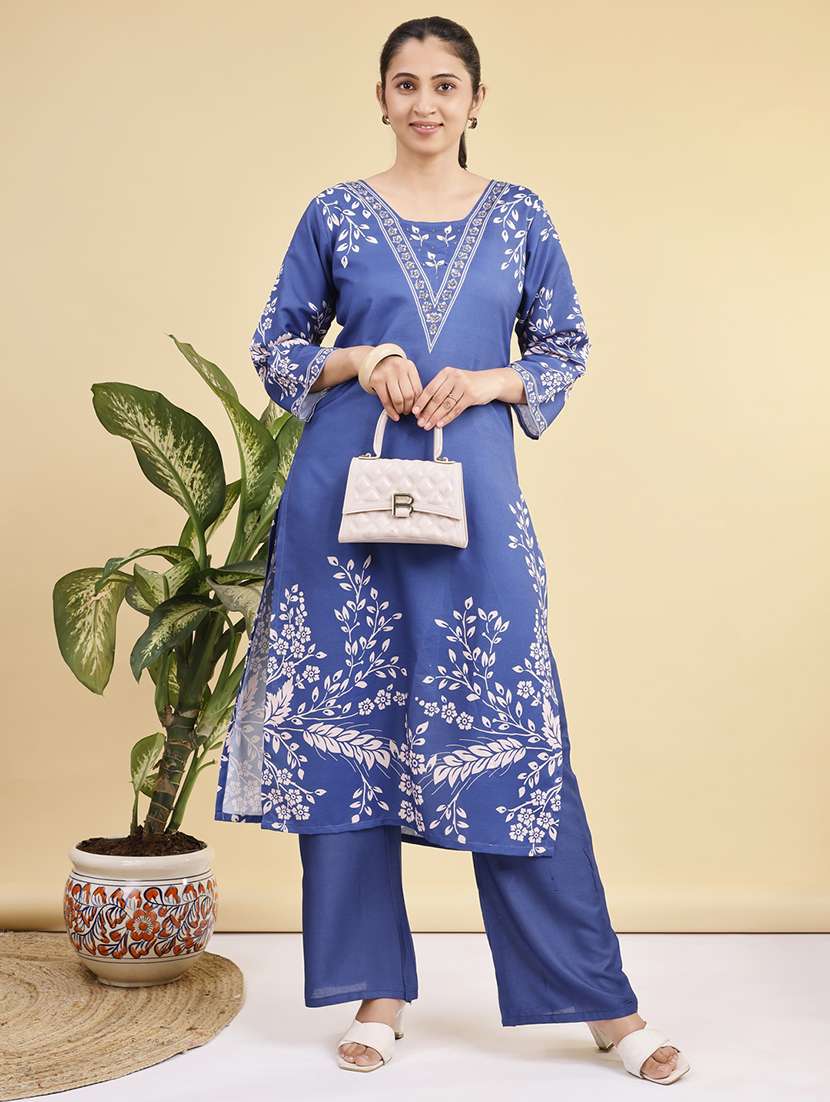 women printed three quarter sleeve kurta pant set - 22281015 -  Standard Image - 1