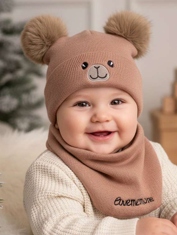 kids woolen cap with neck scarf  set - 22281130 -  Standard Image - 1