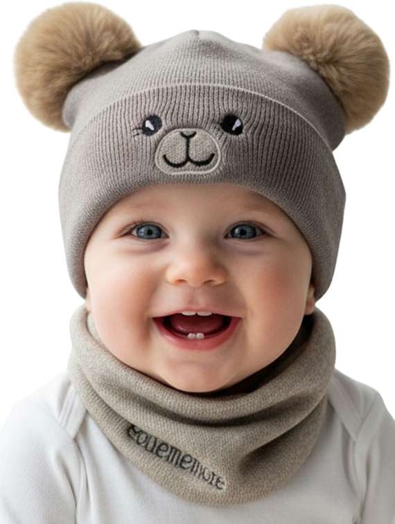 kids woolen cap with neck scarf set - 22281132 -  Standard Image - 1