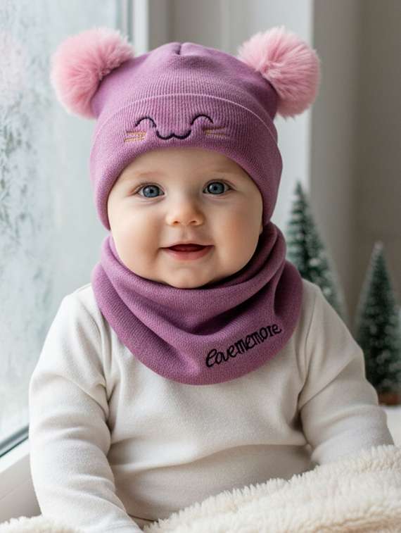 kids woolen cap with neck scarf set - 22281138 -  Standard Image - 1