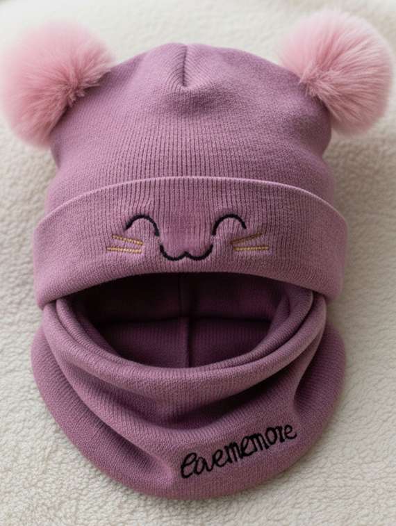 kids woolen cap with neck scarf set - 22281138 -  Standard Image - 4