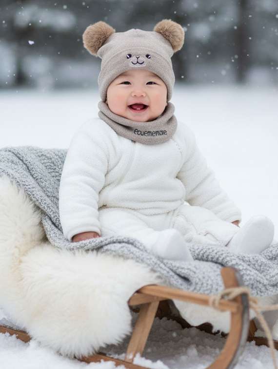 kids woolen cap with neck scarf set - 22281139 -  Standard Image - 4