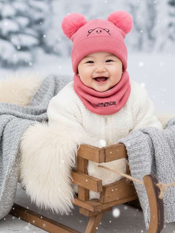 kids woolen cap with neck scarf set - 22281141 -  Standard Image - 1