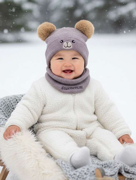 kids woolen cap with neck scarf set - 22281143 -  Standard Image - 1