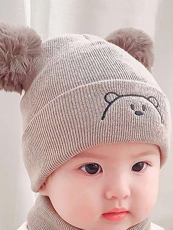 boys brown self designed woolen cap - 22281145 -  Standard Image - 1